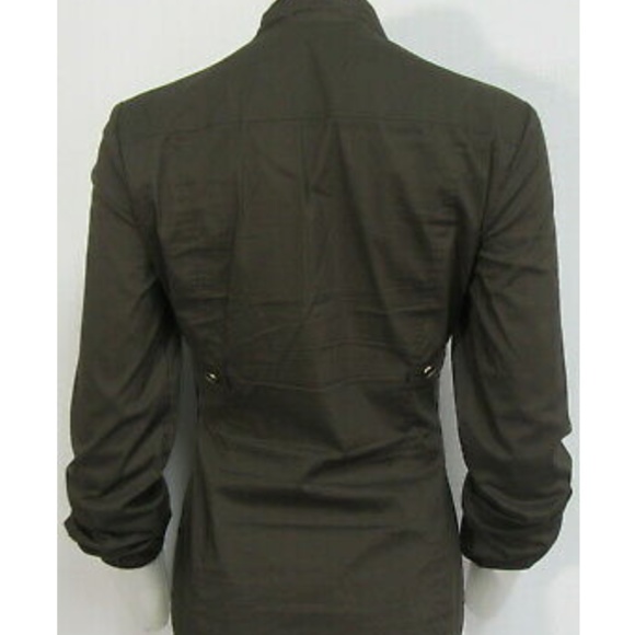 Gucci Womens Army Green V-Neck Cotton Blend Blouse - Picture 3 of 5